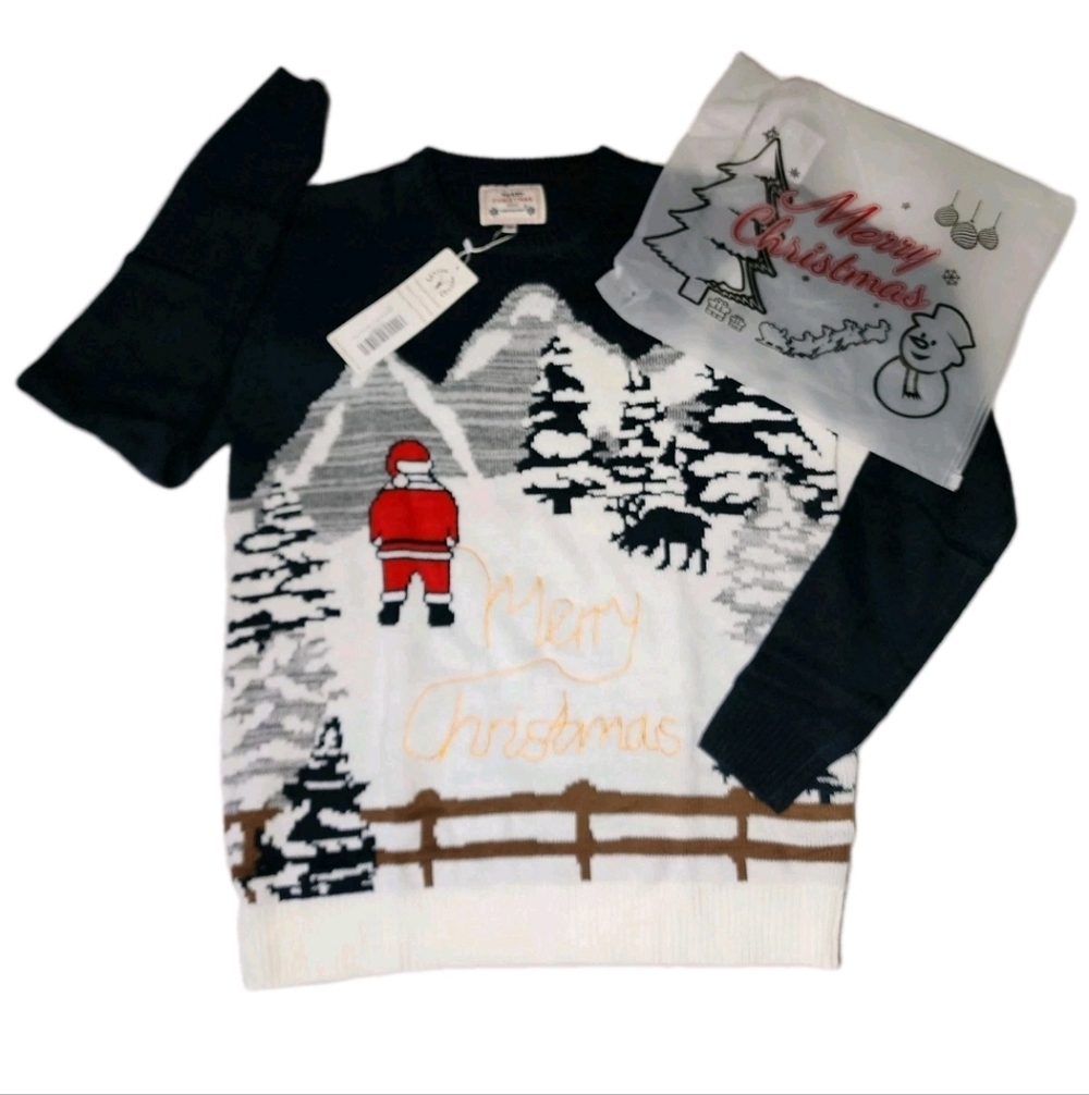 NWT Santa Pees Merry Christmas Acrylic Sweater Mens M Medium Party Winter Ugly